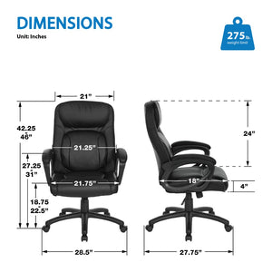 OSP Home Furnishings Faux Leather Executive Office Chair with Lumbar Support and Pneumatic Height Adjustment FL13785-U6