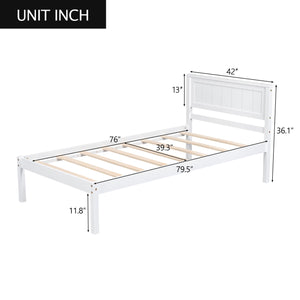 English Elm Platform Bed Frame with Headboard — Sturdy Pine & MDF Slat Support, No Box Spring Needed, Twin White WF212811AAK
