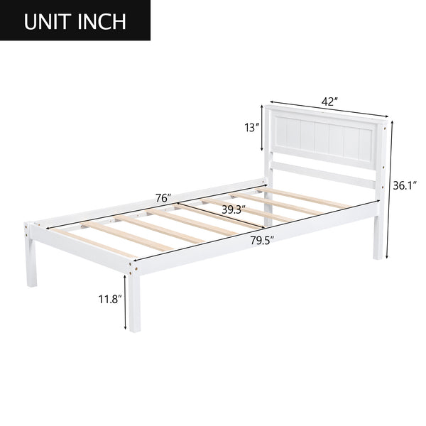 English Elm Platform Bed Frame with Headboard — Sturdy Pine & MDF Slat Support, No Box Spring Needed, Twin White WF212811AAK
