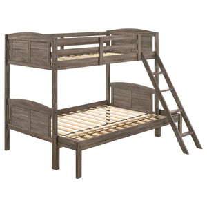 English Elm Wiley Rustic Weathered Brown Twin-Over-Full Bunk Bed With Ladder - Perfect For Cozy Spaces B062S00983-GIGA