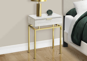 English Elm Accent Table With Beige Marble-Look Top And Gold Metal Base - Modern Side, End, Nightstand Table B2710P219292