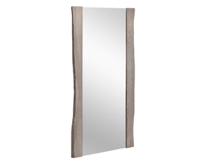 Sunpan Fontana Floor Mirror with Rustic Live-Edge Acacia Wood Frame and Anti-Tip Kit for Glamorous Décor Grey