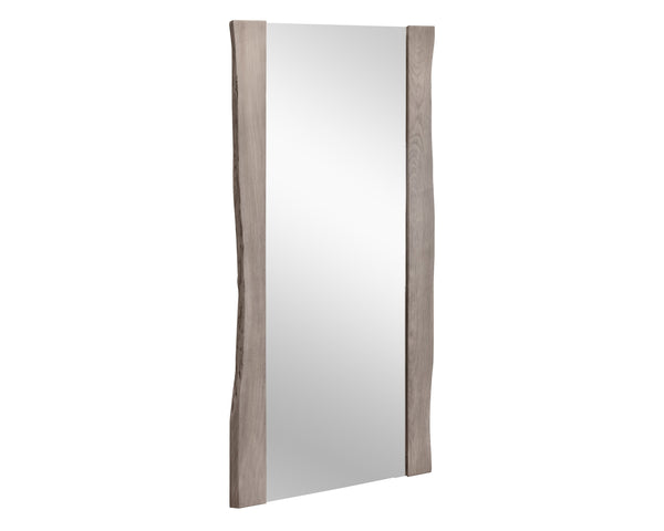 Sunpan Fontana Floor Mirror with Rustic Live-Edge Acacia Wood Frame and Anti-Tip Kit for Glamorous Décor Grey