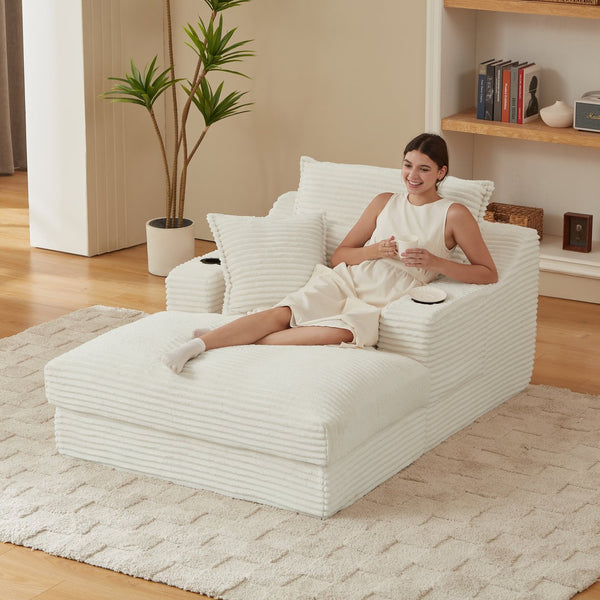 English Elm 47.24 Plush modern compression sofa with S-curve arms, cup holders, cotton lumbar pillow and deep seat comfort White W3396P373286