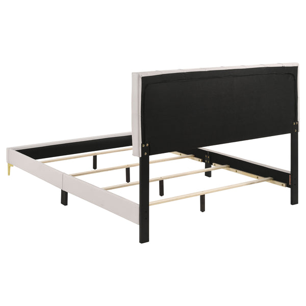 English Elm James White Glam Queen Bed with Tufted Tall Headboard, Gold Button Accents & White Leatherette Upholstery B062P378461