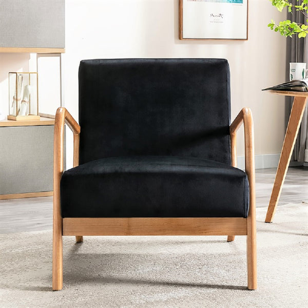 English Elm Classic Mid Century Modern Accent Chair with Espresso Wood Frame, Plush Microfiber Cushioning & Retro Appeal Black B2735P271041