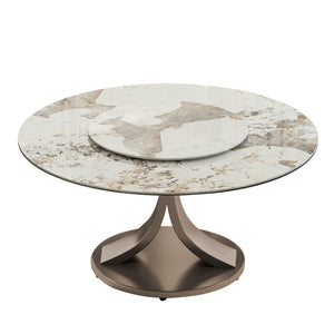 English Elm 59" Round Dining Table With 360° Lazy Susan - Durable Sintered Stone Top, Heat & Scratch Resistant! W2699S00053