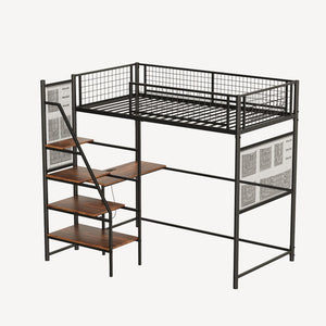 English Elm Black Metal Loft Bed with Built-in Desk Rgb Led Lighting and Charging Station Black W1671S00004