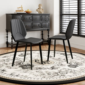 English Elm Modern Faux Leather Dining Chair Set Padded Seat Matte Black Legs Kitchen Seating W1535P460315
