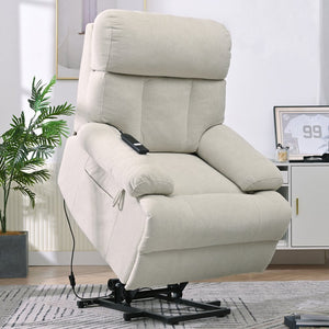 English Elm Oversized Power Lift Recliner Chair with Remote Control, Spacious Fabric Seat and Side Pocket for Comfort and Support Light Gray W1028P261273
