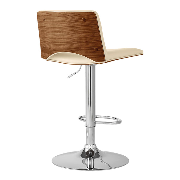 English Elm Xienna Adjustable Swivel Faux Leather Bar Stool with Walnut Back, Chrome Base, Ergonomic Comfort Cream B2736P268607