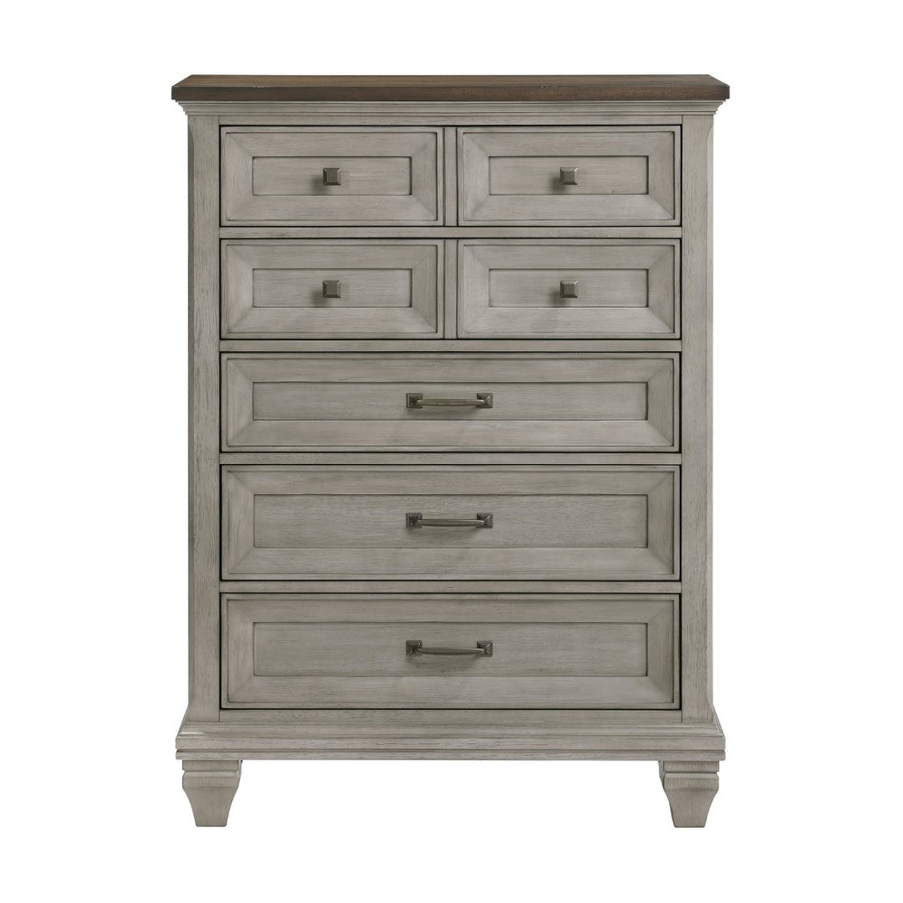 English Elm Five Drawer Chest Solid Wood Antique Gray Brown Two-tone Finish Bedroom Storage B011P286823