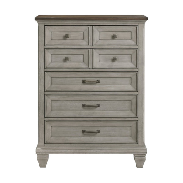 English Elm Five Drawer Chest Solid Wood Antique Gray Brown Two-tone Finish Bedroom Storage B011P286823