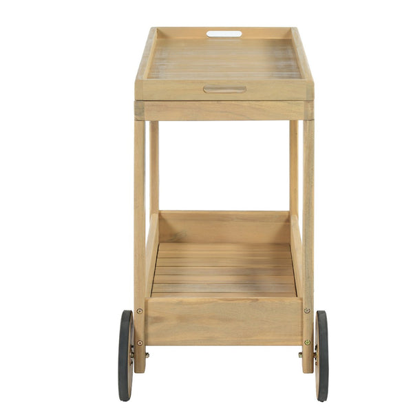 English Elm Saratoga Outdoor Acacia Wood Rolling Bar Cart with Two Tier Serving Shelves N775P403812B