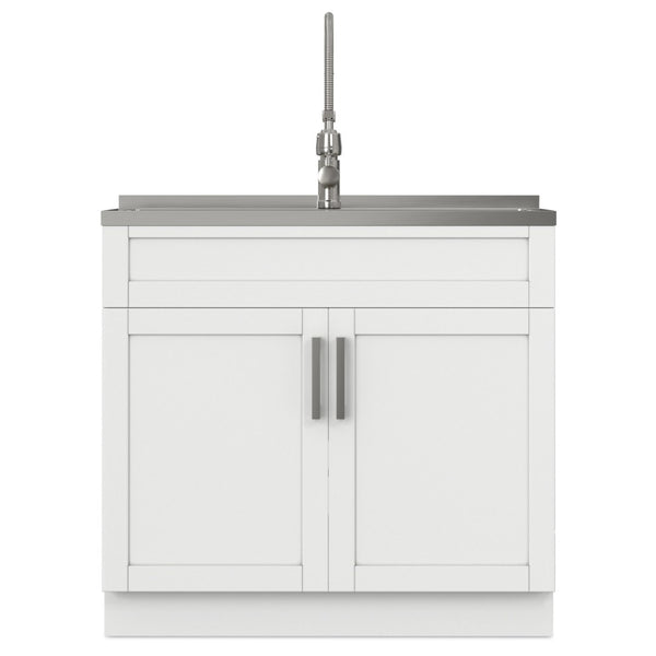 English Elm Hennessy Shaker Cabinet Utility Sink Stainless Steel Basin Laundry Room Setup B136P427215