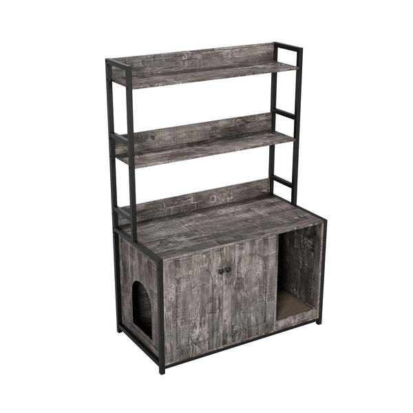 English Elm Large Cat Litter Box Enclosure with Shelf Storage, Dual Magnetic Doors, Sturdy MDF Wood Cabin with Scratch Pad and Hidden Washroom for Indoor Cats W578P303859