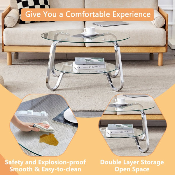 English Elm Retro Industrial Square Coffee Table Dual Tier Tempered Glass and Metal Frame Living Room W3875P391118