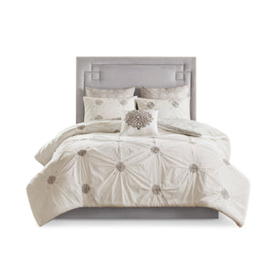 English Elm 6 Piece Madison Park Malia Embroidered Cotton Reversible Comforter Set Ivory Grey King/Cal King — Shabby Chic Elegance B035128873