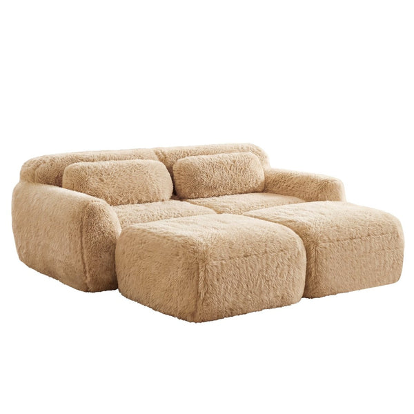 English Elm 80''soft Plush Modular Sectional Sofa with Chaise Deep Seat High Density Foam Living Room Light Khaki W714S01566