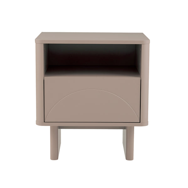 English Elm Ella Modern 20" Nightstand with Sled Legs, Open Shelf & Handle-Free Drawer — Sleek Safe Design Mocha B365P398135