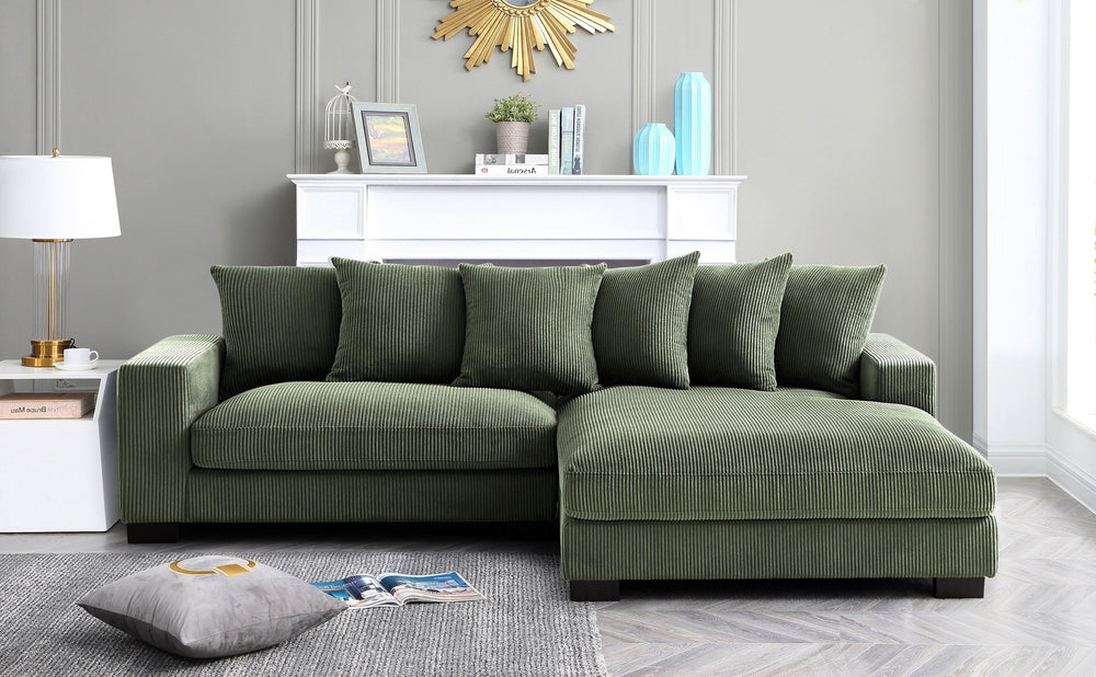English Elm Luxe Oversized L-Shaped Sectional Sofa With Chaise, Dark Green Corduroy Upholstery, Modern Design B2735S00002