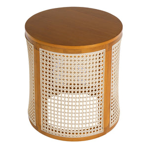 English Elm Christopher Knight Home® - 15.70" Round End Table with Imitation Rattan Weave, Compact Rubber Wood Nightstand for Cozy Spaces Ochre N770P281695O