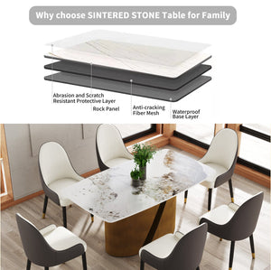English Elm 63" Modern Artificial Stone Dining Table With Bronze Legs – Stylish, Durable, Seats 6-8 People! W1535S00359