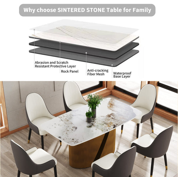 English Elm 63" Modern Artificial Stone Dining Table With Bronze Legs – Stylish, Durable, Seats 6-8 People! W1535S00359