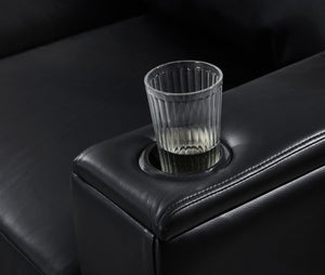 English Elm 67.7" Modern Loveseat Sofa with Cup Holders and Hidden Storage, Polyester Upholstery, Solid Wood Frame Black W1097S00199