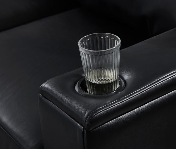 English Elm 67.7" Modern Loveseat Sofa with Cup Holders and Hidden Storage, Polyester Upholstery, Solid Wood Frame Black W1097S00199