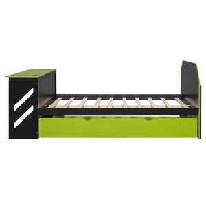 English Elm Full Size Wood Daybed with Twin Trundle Desk and Usb Charging for Teen Rooms Green LT000262AAG