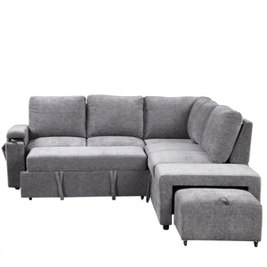 English Elm U_STYLE L-shaped Padded Modular Sofa with Storage, USB Charging, Cup Holders, 6-Seater Comfort and Style Gray WY000390AAE