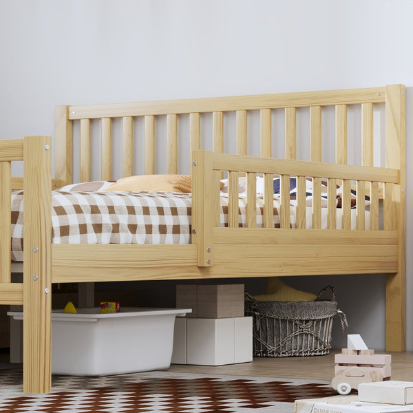 English Elm Twin Pine Platform Bed with Guardrails and Under Storage Drawers for Small Rooms N733P172700M