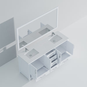 English Elm White Double Bath Vanity 72in W x 22in D with Cultured Marble Top, Chrome Faucet & Large Mirror, Durable B2731S01022