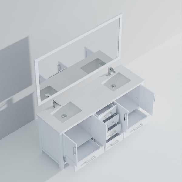 English Elm White Double Bath Vanity 72in W x 22in D with Cultured Marble Top, Chrome Faucet & Large Mirror, Durable B2731S01022