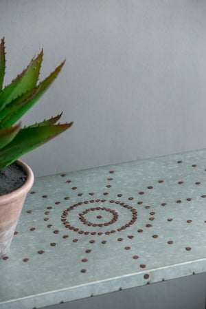 English Elm Set Gilbert Nesting Tables Metal Plant Stands - Galvanized Tops Iron Bases, Space-Saving Trio for Home Decor W2078P323699