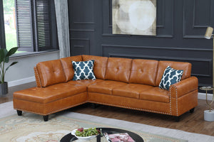 English Elm Black Faux Leather L Shaped Sectional with Cup Holders Nailhead Trim Storage Ginger B2730S00027