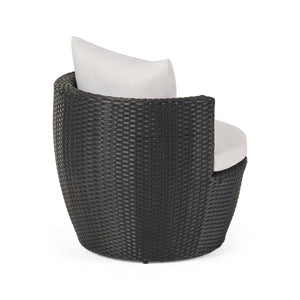 English Elm Christopher Knight Home® - KONO Woven Outdoor 3-Piece Patio Chat Set with Aluminum Frame, Tempered Glass Table, Cushions Black+Ivory 53142.00ALU