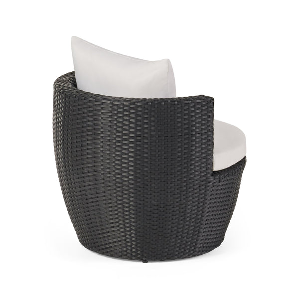 English Elm Christopher Knight Home® - KONO Woven Outdoor 3-Piece Patio Chat Set with Aluminum Frame, Tempered Glass Table, Cushions Black+Ivory 53142.00ALU