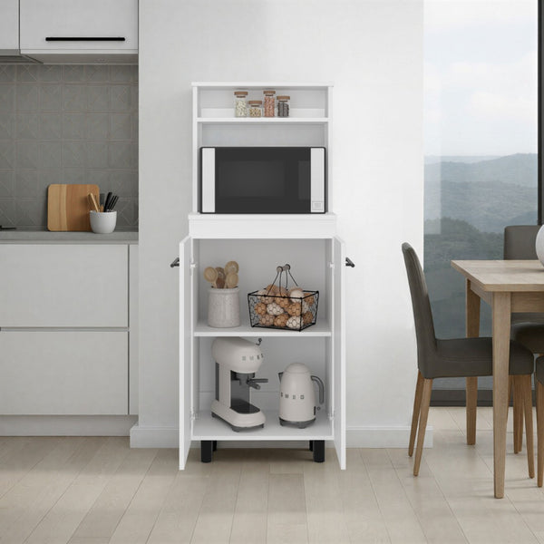 English Elm Alani Slim White Kitchen Sideboard with Microwave Shelf and Two Door Storage Cabinet B200P474233