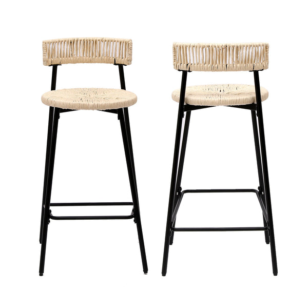 English Elm Counter Stools Set Of 2 - Chic Handwoven Paper Rope Bar Stools For Modern Boho Kitchen & Dining Spaces W1757P271584