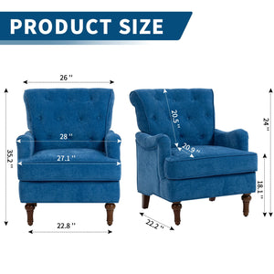 English Elm Accent Light Blue Chenille Accent Chair with Spring Cushion, Ergonomic Retro Wood Legs, 300lb Capacity W3042P390762