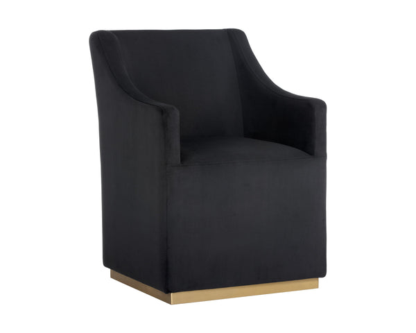 Sunpan Zane Glamorous Wheeled Lounge Chair with Brushed Brass Frame for Stylish Dining & Relaxation Spaces Abbington Black