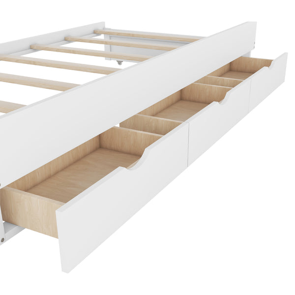 English Elm Full Size Wooden Led Platform Bed With Trundle, Storage Headboard & Drawers - Stylish White Design N820S00009K