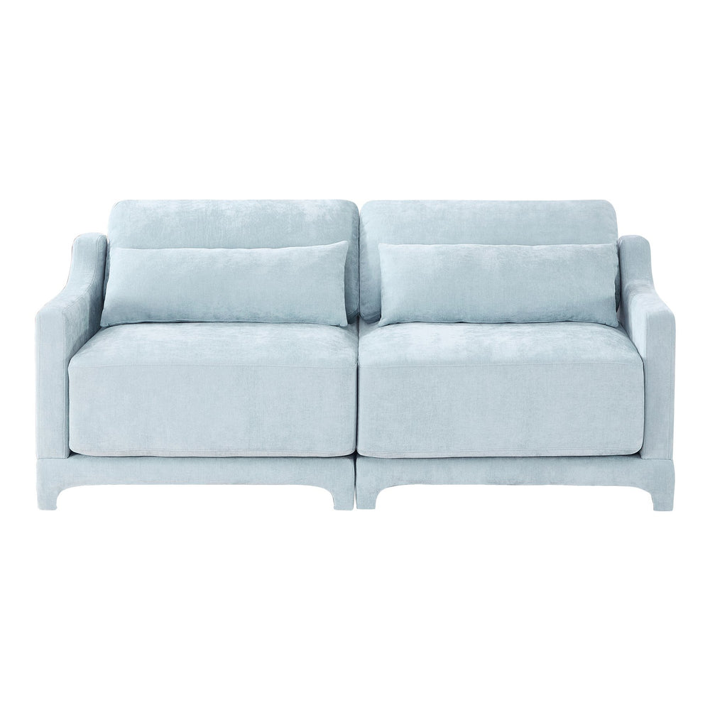 English Elm Two chenille two-seater sofa with ergonomic lumbar support, tufted elegant design, sturdy wood frame, plush sponge cushions, versatile for living rooms and reading nooks Sky Blue W714S01203