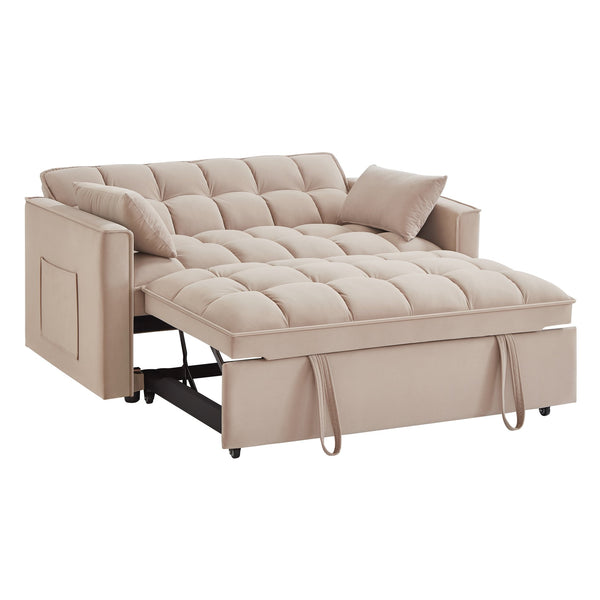 English Elm 4 Loveseat Sofa Bed with Storage Pockets & Armrests, Convertible Pull-Out Sleeper with Wheels, Tufted Comfort and Durable Frame for Small Spaces taupe W2186P166128