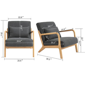 English Elm Mid Century Modern Wood Frame Accent Chair Upholstered with Lumbar Cushion Support W2530P407186