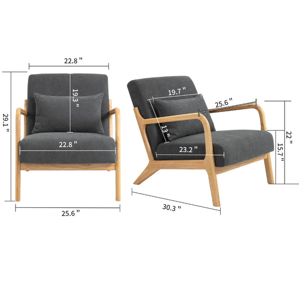 English Elm Mid Century Modern Wood Frame Accent Chair Upholstered with Lumbar Cushion Support W2530P407186