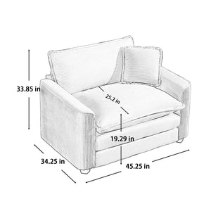 English Elm Light Beige Corduroy Accent Chair with Deep Seat, Memory Foam Cushion, Removable Armrests, Cozy Elegance W714S00763