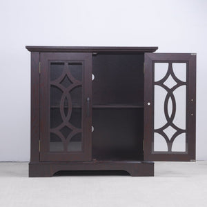 English Elm Elegant Mirrored Sideboard with Butterfly Carved Doors Wood Grain Finish Dining Storage Ox Blood Red W2899P372744